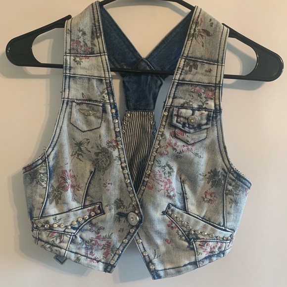 Chi Ole Jackets & Blazers - Chi Ole Diamond Studded Denim Vest